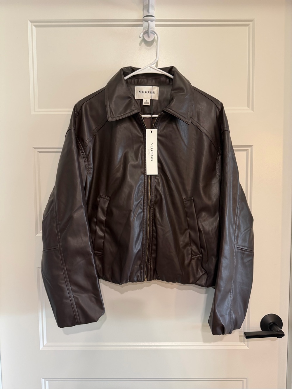 Vigoss Dark Brown Faux Leather Zip Bomber Jacket